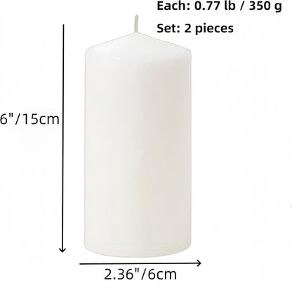 White Pillar Candle Set 2 Unscented White Candles Decoration 2.36" X 5.9"2