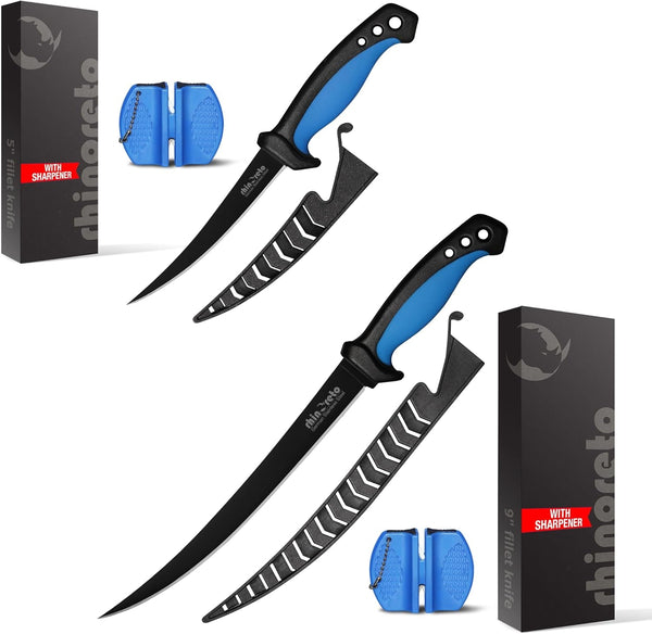 5 Inch Fillet Knife and 9 Inch Fillet Knife Bundle with Sheats and Sharpeners1