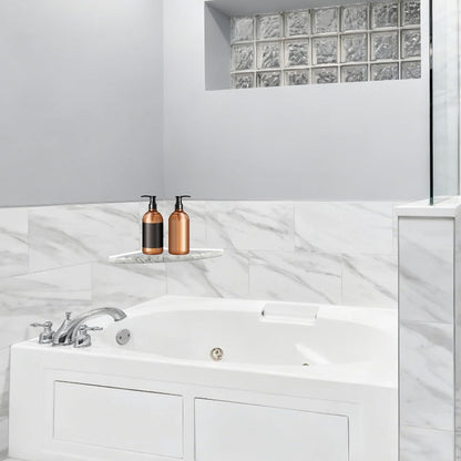 9" Marble Stone Corner Shelf Polished, Wall Mounted Shower Caddy, Floating Shampoo Holder for Bathroom, Kitchen, Living Room (Gray)2