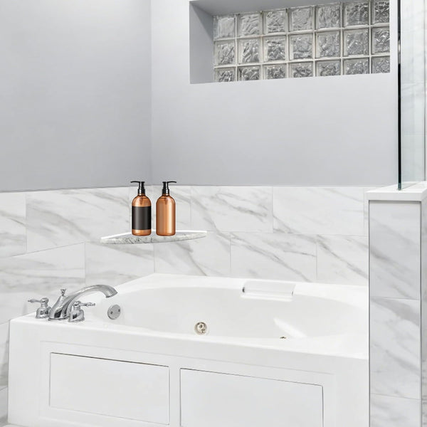 9" Marble Stone Corner Shelf Polished, Wall Mounted Shower Caddy, Floating Shampoo Holder for Bathroom, Kitchen, Living Room (Gray)2