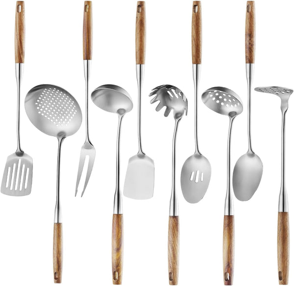 10 Pcs Cooking Utensils Set 304 Stainlss Steel Kitchen Utensils Set Heat Resistant Wooden Handle Kitchen Tools Metal Kitchen Utensil Soup Ladle Set, Dishwasher Safe1
