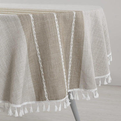 Solid Embroidery Oval Tablecloth with Tassels for Oval Table, 52 X 70 Inch Lace Dust-Proof Table Cover for Kitchen Dinning, Wrinkle Free Anti-Fading Tabletop Decoration4
