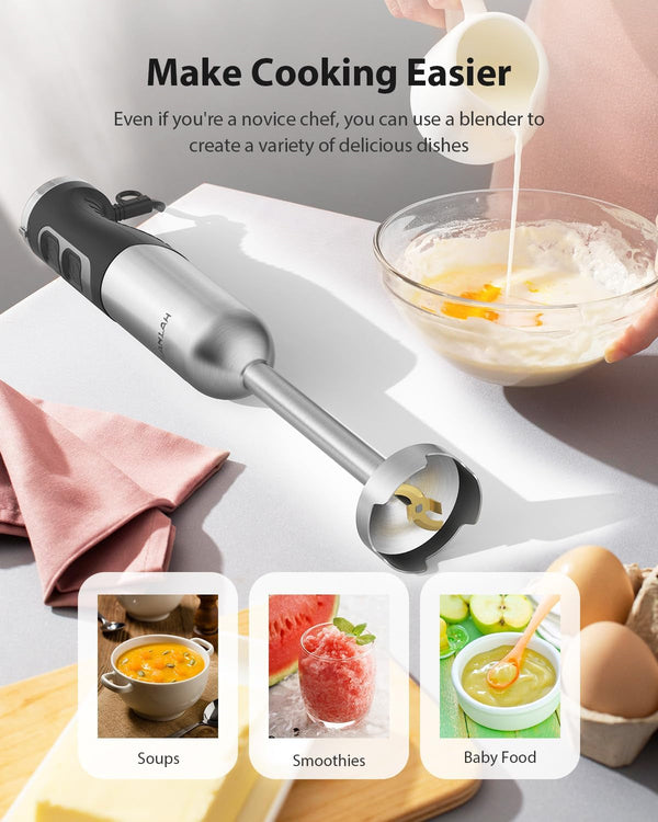 1000W Powerful Immersion Blender Handheld, 2026 New Update Hand Blender with 25-Speed and Heavy-Duty Copper Motor (Silver)4