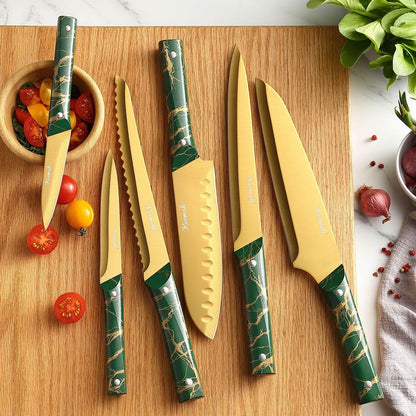 Knife Set, 16 Piece Kitchen Knives Set with Acrylic Stand, Gold3