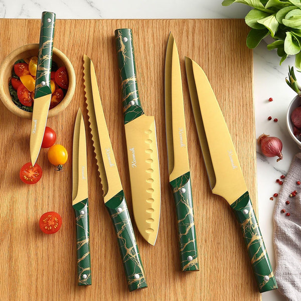 Knife Set, 16 Piece Kitchen Knives Set with Acrylic Stand, Gold3