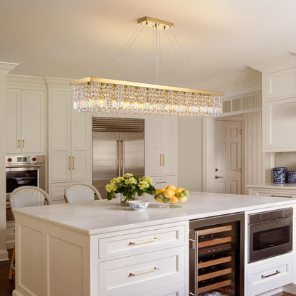 Rectangle K9 Crystal Chandelier Modern Gold Crystal Chandelier Rectangular Pendant Lighting Fixture for Dining Room Kitchen Island Bedroom L59'' X W10'' X H9''2