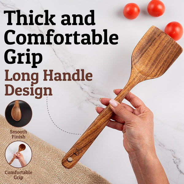 Prioritychef Wooden Spoons for Cooking, Premium 6Pc Teak Wood Utensil Set with Hanging Hooks3