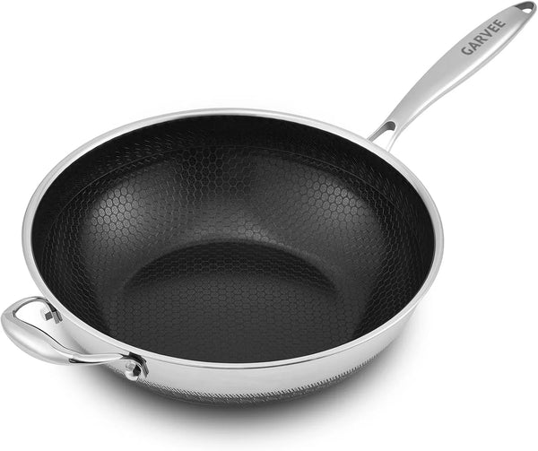 13 Inch Wok Pan,Pfoa Free Cookware,Non Stick Stainless Steel Woks & Stir-Fry Pans Nonstick, Dishwasher and Oven Safe, Works on Induction1