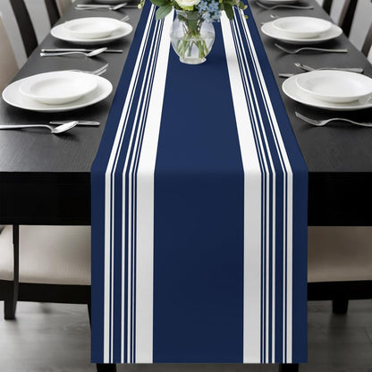 Farmhouse Navy Blue Table Runner 48 Inch Long Dresser Scarves Linen Tablerunners Aesthetic Modern Line Striped Dining Kitchen Burlap Table Setting Decor for Wedding Party Holiday Coffee Home, 13"X48"3