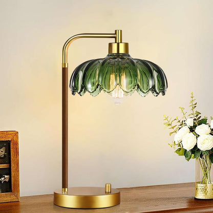 Vintage Table Lamp for Bedroom Living Room,Small Bedside Lamps Dimmable Bedroom Lamp with Glass Green Flower Lampshade,Mid Century Modern Mini Nightstand Lamp Gold Boho Side Table Lamp4