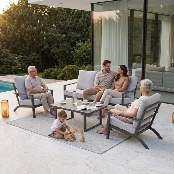 4-Piece Aluminum Patio Furniture Set with Adjustable Coffee Table, Gray8