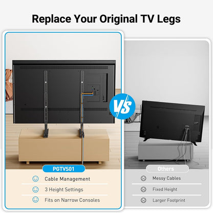 Universal TV Stand Mount for 20-75 Inch Tvs, Height Adjustable Table Top TV Stand, Great Load-Bearing Replacement TV Legs with Steel Holds up to 110Lbs, Max VESA 800 X 600Mm PSTVS015