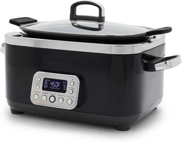 Elite 14-In-1 Nonstick 6QT Electric Slow Cooker, Pfas-Free Ceramic Multi-Cooker, In-Pot Browning, Dishwasher Safe Lid & Removable Crock, Stainless Steel Steamer, Silicone Handles, Black1