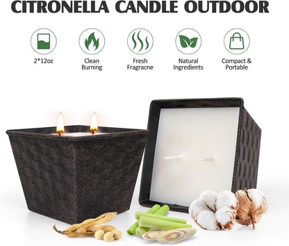 Citronella Candles Outdoor – 2 Pack, 12Oz Each, Large Double-Wick Soy Wax Candles, 100-Hour Burn Time, for Patio, Camping, Backyard, Emergency & Survival2