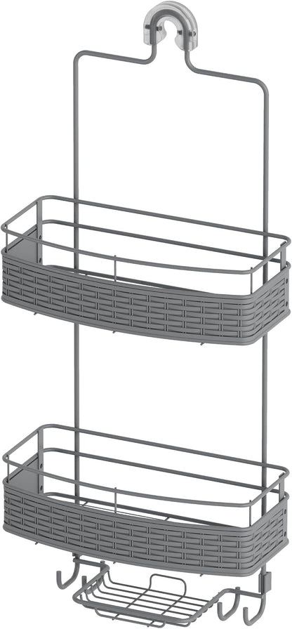 Hanging Shower Caddy - Rust-Resistant Shower Organizer for inside Shower, over Showerhead Steel Storage Rack for Bathroom with 2 Shelves, Soap Holder and Hooks, Gray3