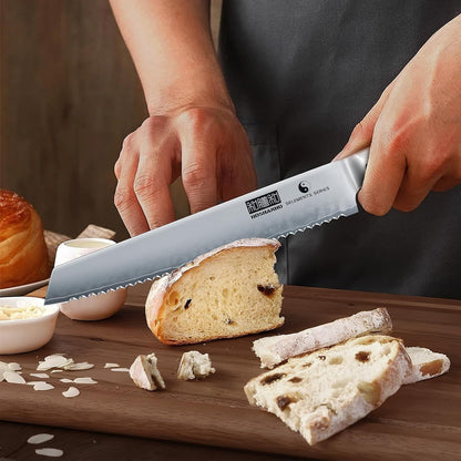 Brisket Slicing Knife 12 Inch & Bread Knife 8 Inch, Razor Sharp Japanese High Carbon Steel Serrated Bread Knife, Professional Curved Carving Knives for Meat, BBQ7