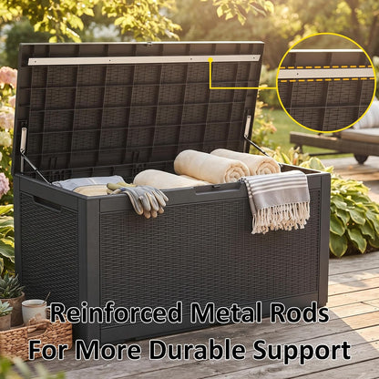 150 Gallon Resin Deck Box, Lockable Patio Outdoor Storage Box for Furniture, Garden Tools and Tools Storage, Waterproof outside Storage Boxes - Black8