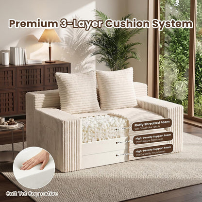 Boneless Couch, 4-In-1 Convertible Sofa Bed, Boneless Loveseat Sleeper, Pull Out Couch with Removable Top Cushion, Pull Handle & Side Pocket, Corduroy Futon for Bedroom, Living Room & Small Spaces7