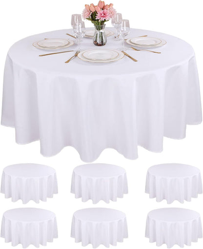 6 Packs White round Table Cloths 90 Inch White Polyester Circle Bulk Linen Tablecloth Wrinkle Resistant Tablecloths Washable High Density Fabric Tablecovers for Wedding Camping Banquet Parties1