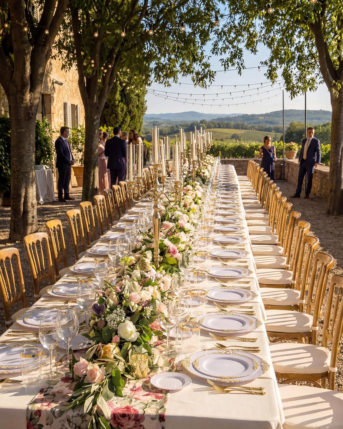 350pcs-gold-plastic-plates-disposable-dinnerware-set-for-50-guests