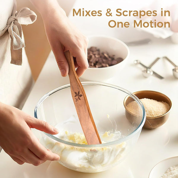 Spurtle for Sourdough Starter, Danish Dough Whisk and Jar Spatula, Solid Teak Wood for Mixing, Scraping Jars and Bread Making Tools, Wooden Kitchen Utensils for Non-Stick Cookware (2) (2 Pcs Spurtle)4