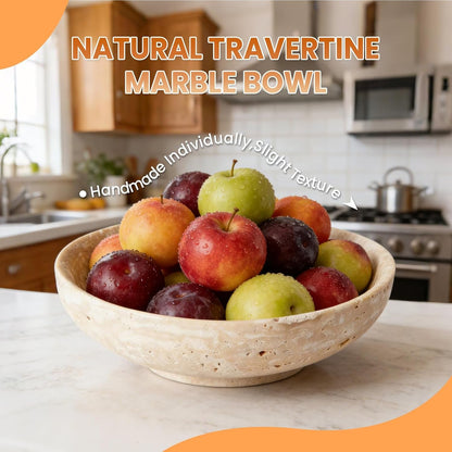 Travertine Decorative Bowls for Home Decor, Natural Stone Centerpiece Fruit & Key Bowl, Modern Organic Catch-All for Kitchen Counter, Entryway & Coffee Table3