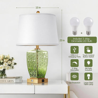 23" Glass Table Lamps Set of 2, Bedside Lamp for Bedroom, Green5