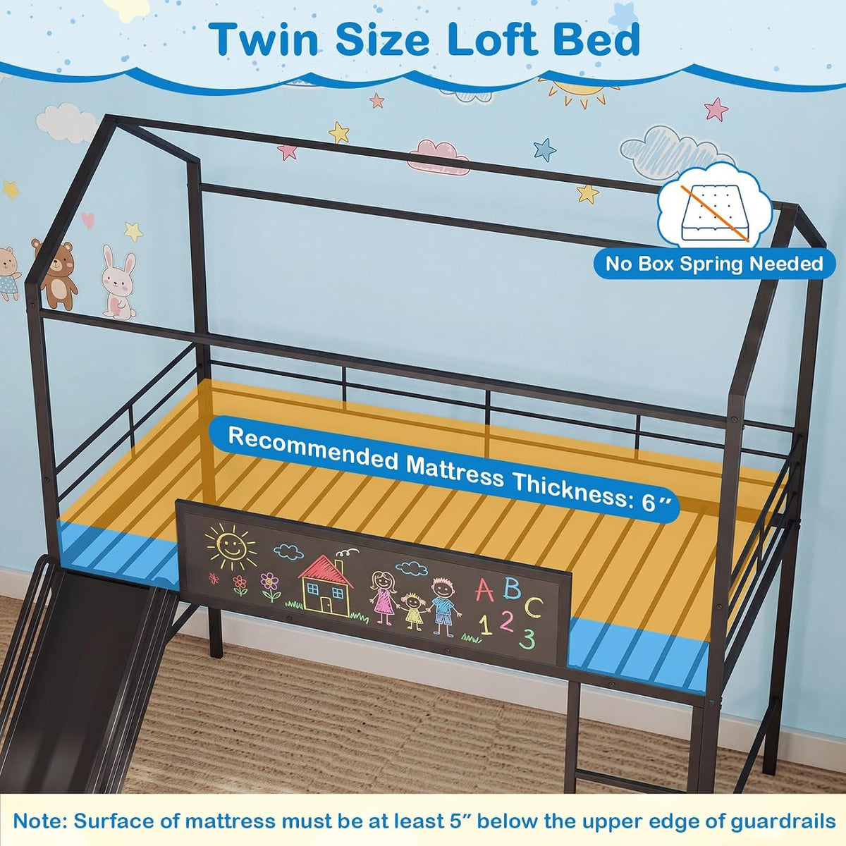 twin-size-house-loft-bed-low-loft-bedframe-w-roof-slide-ladder-chalkboard-sturdy-metal-slats-for-bedroom-dorm-kids-house-bed-for-boys-girls-no-box-spring-needed-black