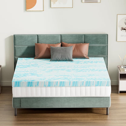 Memory Foam Mattress Topper, Full Size, 3 Inch Cooling Pad | Cooling Gel Infused, Ventilated, Breathable Toppers Pad, RV, Camper, Sofa Bed Use, Blue6