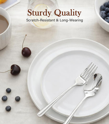 24 Piece Dinnerware Sets for 8 - Farmhouse Style Stoneware Plates and Bowls Sets - Scratch Resistant & Dishwasher Safe, Embossed Boho Ceramic Dish Set, Stack Compactly Dishware - Ivory White6