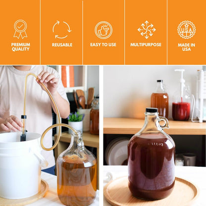 1 Gallon Glass Jug 4 Pack with Polyseal Caps | 128 Oz | Laundry Container | Clear Glass Jugs with Lids 1 Gallon for Water, Juice, Syrups and Household Storage | with Sturdy Handles and Reusable Design5