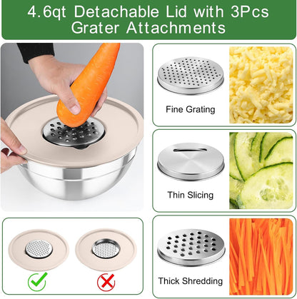 Mixing Bowls with Lids, 5PCS Stainless Steel Metal Salad Bowl3