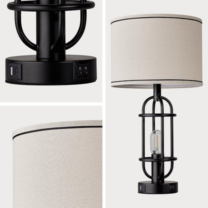 Black Table Lamps for Living Room Set of 2, 22.3" Farmhouse Lamps for Nightstand, Industrial Table Lamps for Bedroom with USB Ports, Bulbs Included9