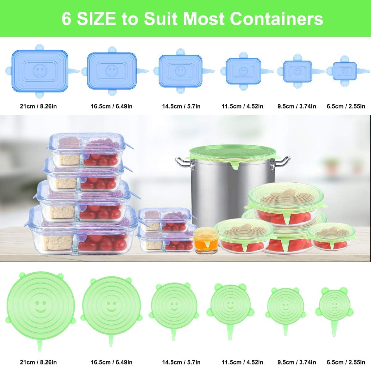 silicone-stretch-lids-for-food-storage-in-fridge-12-pack-silicone-lids-reusable-food-grade-silicone-bowl-covers-for-cups-bowls-and-dish-6-sizes-round-and-rectangle-shape
