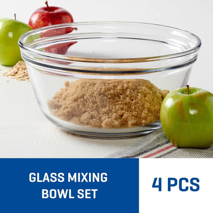 4 Piece Glass Mixing Bowls Set – Durable, Microwave, Oven, and Dishwasher Safe – Perfect for Prep, Mixing, Serving, and Storage – Made in USA2