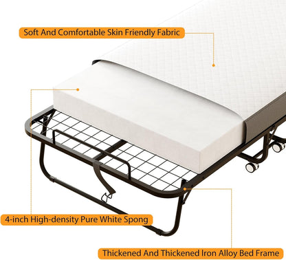 Folding Bed with Mattress, 75" X 31" Rollaway Bed with Memory Foam Mattress for Adults, Portable Foldable Guest Bed with Metal Frame, Luxury Single Bed for Home& Office Space Saving6