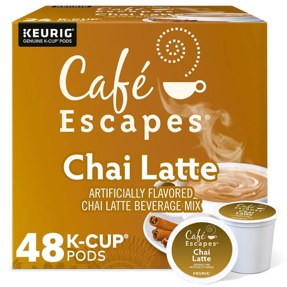 Cafe Escapes, Chai Latte Tea Beverage, Single-Serve Keurig K-Cup Pods, 48 Count (2 Boxes of 24 Pods)1