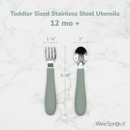Toddler Utensils, 3 Forks & 3 Spoons, 18/8 Stainless Steel & Food Grade Silicone, Thick Easy-Grip Handles, Perfect Length for New Self Feeders, Gentle on Gums & Teeth, Dishwasher Safe2