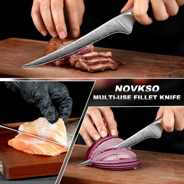7 Inch Real Damascus Fillet Knife, Flexible Fish Knife6