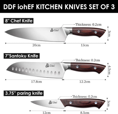 3 Piece Knife Set, High Carbon Stainless Steel and Pakkawood Handles5