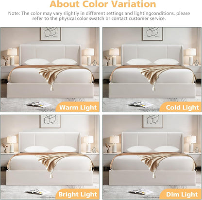 Queen Lift up Storage Bed Frame, Velvet-Look Upholstered Bed with Modern Wingback Headboard, Gas Lift Storage, Wood Slat Support, No Box Spring Needed, White9