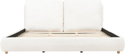 California King Boucle Platform Bed with 2 Headboard Pillows, White6