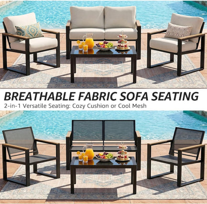 4 Pieces Patio Furniture Sets, Modern Metal Patio Set2