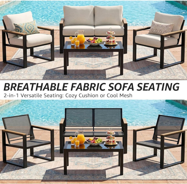 4 Pieces Patio Furniture Sets, Modern Metal Patio Set2