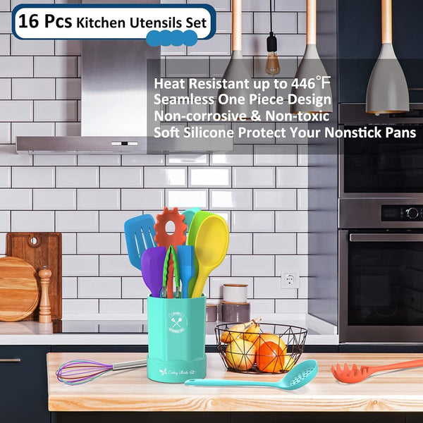 Silicone Kitchen Utensils Set, 16-Piece Silicone Cooking Utensils by2