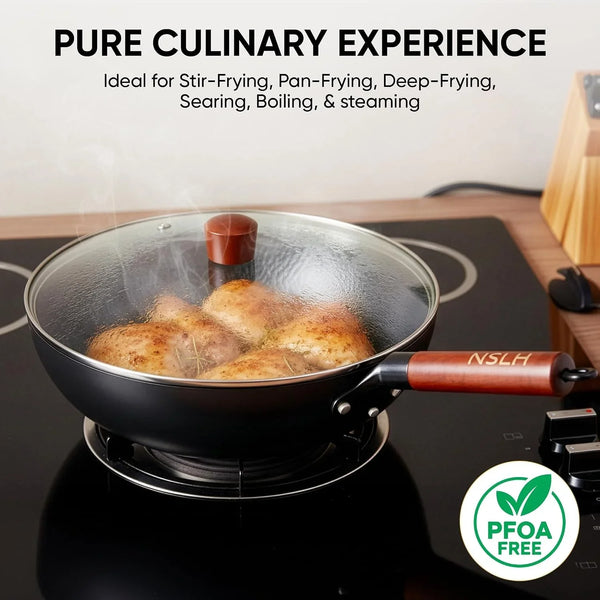 12.6 Inch Carbon Steel Wok Pan with Glass Cover, Pre-Seasoned Flat Bottom Wok for Chinese Cooking, Woks & Stir-Fry Pans Cookware, Compatible with Induction, Electric, Gas & Halogen9