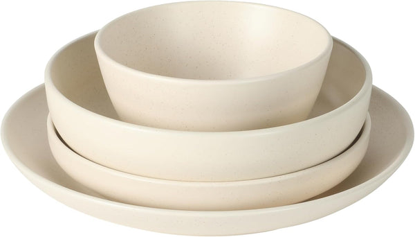 Leeds Court Plates and Bowls Sets, 16-Piece Stoneware Dinnerware Sets, Cream White, round Speckle Reactive Glaze Dish Set9