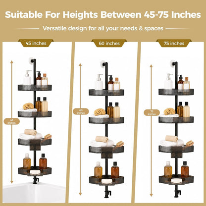 Corner Shower Caddy, Adjustable 4-Tier Rustproof Bathroom Organizer Shelves, 45-75 Inch No-Drill Quick Installation Bathtub Corner Shelf5