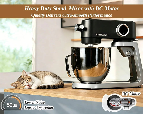 All Metal Stand Mixer DC Motor, Heavy Pizza Dough Mixer 5.3 QT | Multifuncational Kitchen Mixer with 4 Stainless Steel Attachments and Universal Hub, Quiet Operation with Timer, 8-Speed8