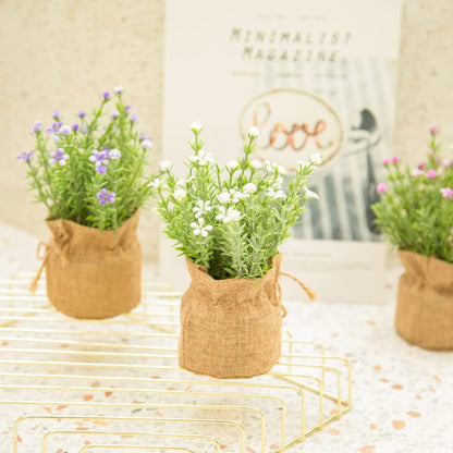Babys Breath Artificial Flowers in Small Burlap Bag Vases 3Pcs -Gypsophila Faux Flowers Farmhouse Home Coffee Table Bookshelf Office Desk Decorations Kitchen Dining Room Fake Plants Indoor6